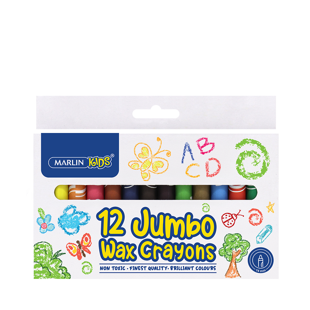 Marlin Kids Jumbo Wax Crayons 14mm 12’s