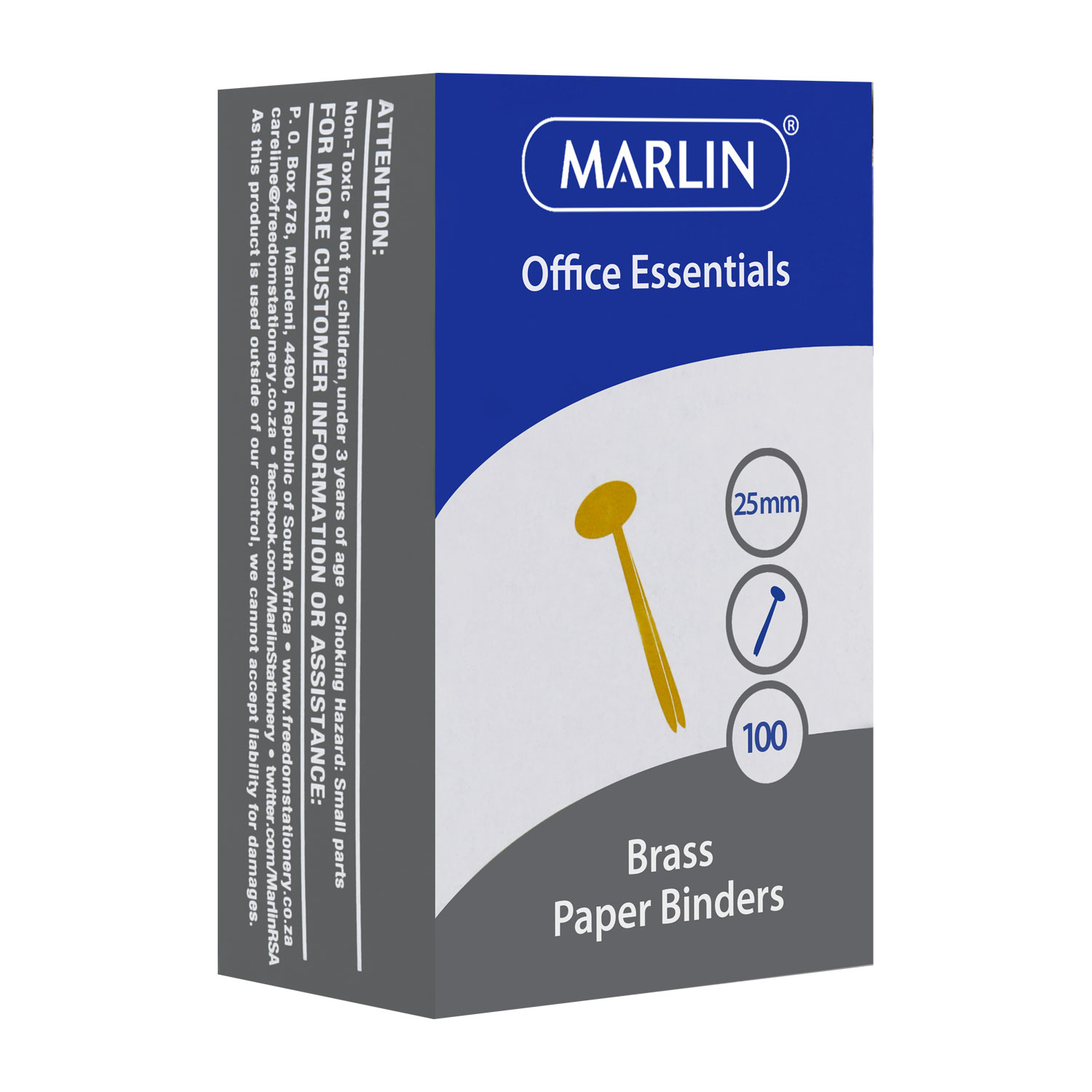 Marlin Office Essentials Brass Paper Binders 25mm 100’s