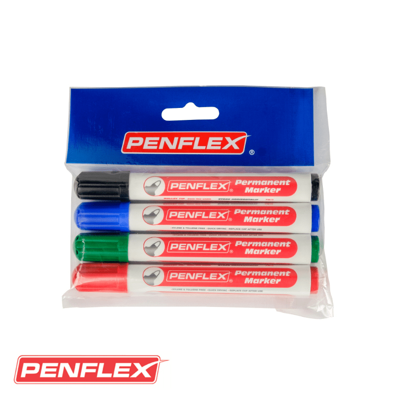 Penflex PM15 Permanent Markers 2mm Wallet of 4 Assorted