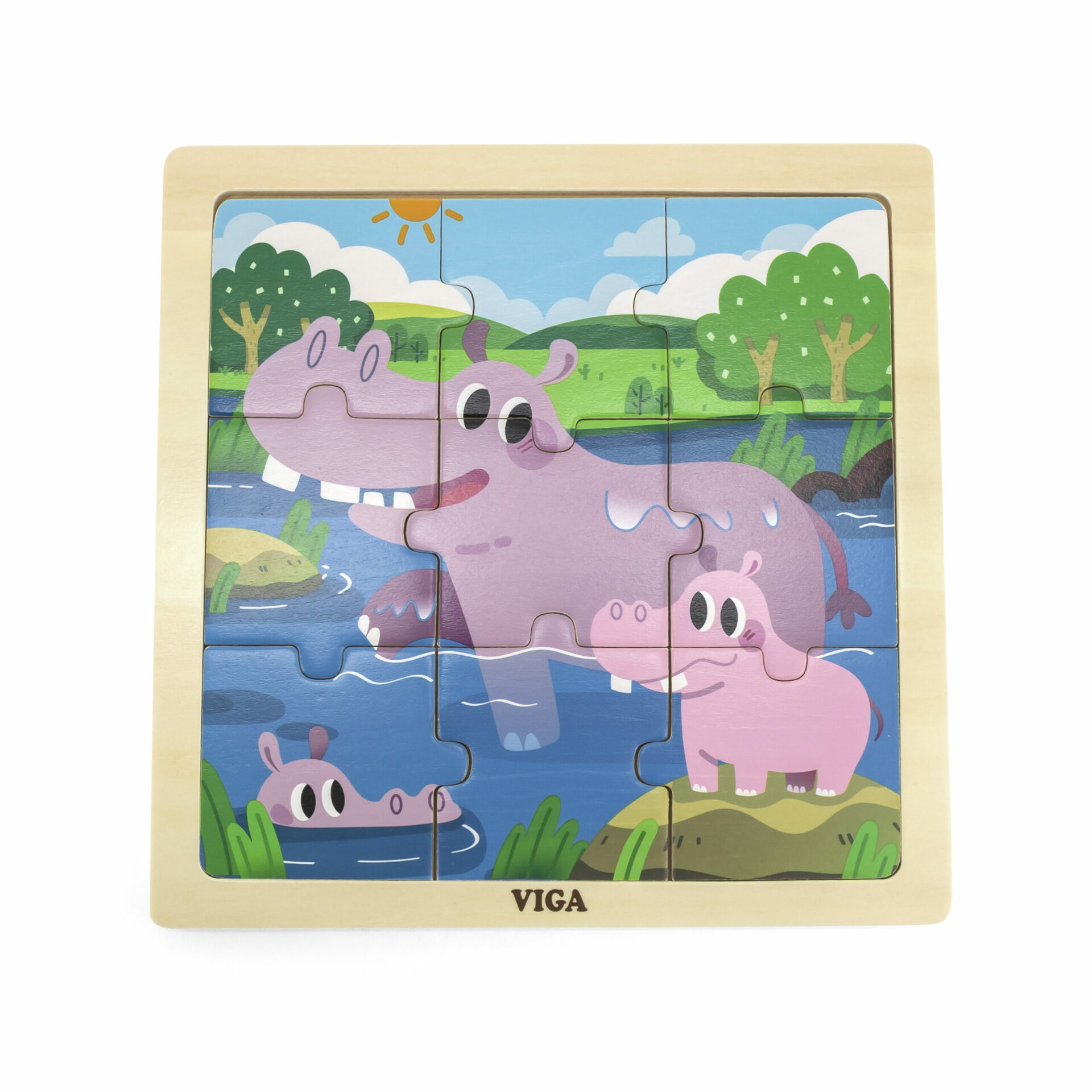 9 Piece Wooden Puzzle - Hippo